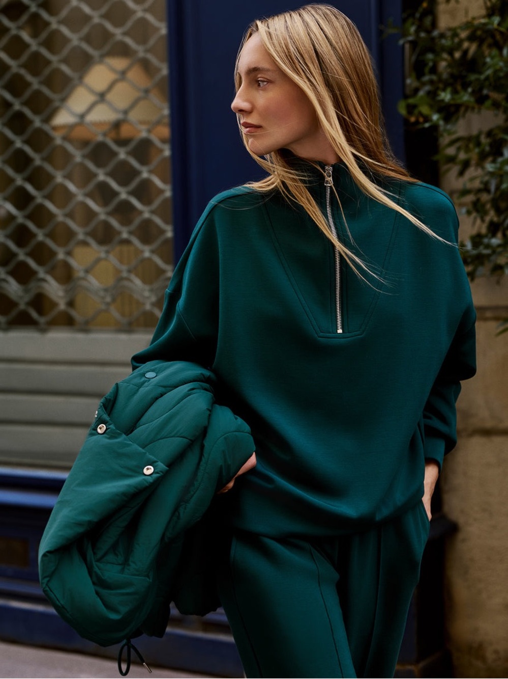 NWOT Varley Hawley Oversized Half Zip Sweatshirt Green XS